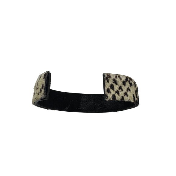 Cow Print Cuff Bracelet With Faux Fur Overlay & Black Leather Interior - Picture 4 of 4